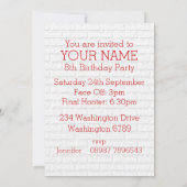 Invitation Jersey d'anniversaire de hockey sur glace rouge et (Dos)