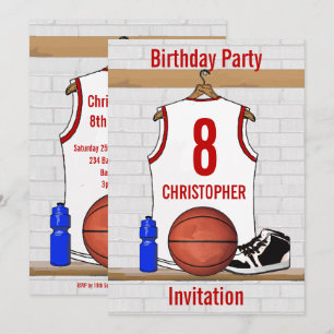 Invitation Jersey de basket-ball blanc et rouge personnalisé