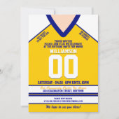 Invitation Jersey de hockey bleu/jaune fête d'anniversaire (Devant)