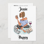 Invitation Jessie Happy with Cell, Wine and Cat Card (Devant / Derrière)