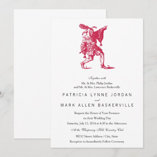 Invitation Jester de Shakespeare (Devant / Derrière)