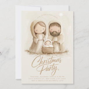 Invitation Jésus bébé Marie Joseph Religieux Noël