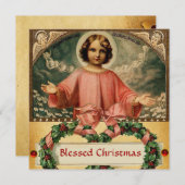 INVITATION JÉSUS ENFANT AUX ANGES ET COURONNES DE NOËL (Devant / Derrière)