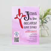 Invitation JESUS GREATEST LOVE STORY Logo QR Code EASTER (Debout devant)