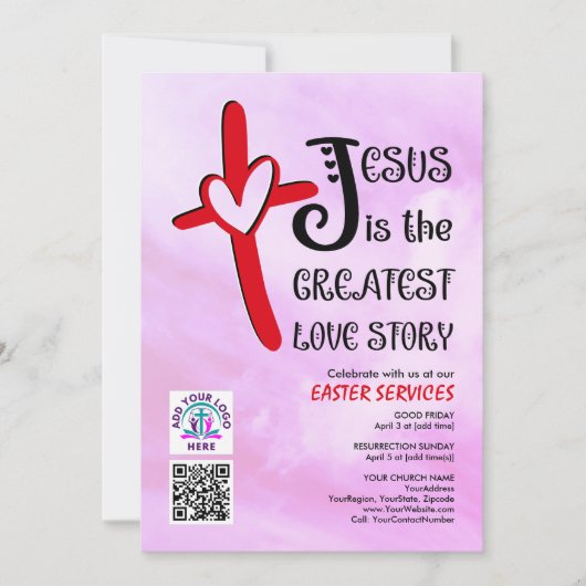 Invitation JESUS LA PLUS GRANDE HISTOIRE D'AMOUR Logo Code QR (Devant)