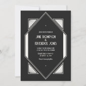 Invitation Jet Black & Ivory Linen Art Deco Wedding Photo (Devant)