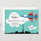 Invitation Jet Plane thème d'anniversaire (bleu) (Devant / Derrière)