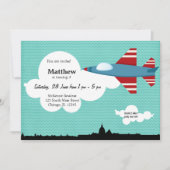 Invitation Jet Plane thème d'anniversaire (bleu) (Devant)