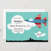 Invitation Jet Plane thème d'anniversaire (bleu) (Devant / Derrière)