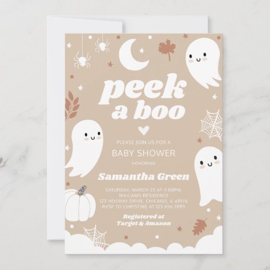 Invitation Jeter un oeil à un Baby shower d'Halloween Boo (Devant)