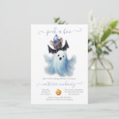 Invitation Jeter un oeil à un Boo Halloween Ghost & Bat Baby  (Debout devant)