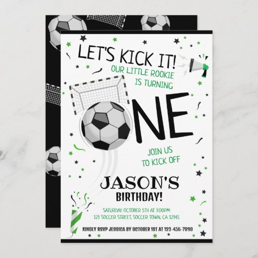 Invitation Jetons-le Noir Rookie Soccer 1er anniversaire (Devant / Derrière)
