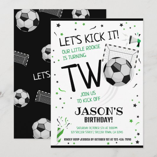 Invitation Jetons-le noir Rookie Soccer 2e anniversaire (Devant / Derrière)