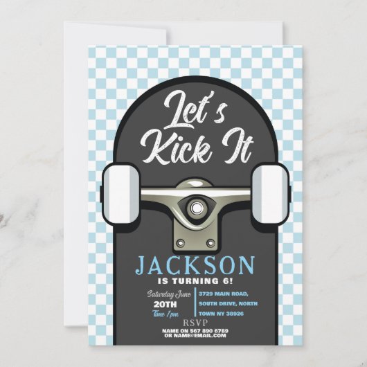 Invitation Jetons-le sur skateboard Birthday Boys Blue (Devant)