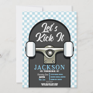 Invitation Jetons-le sur skateboard Birthday Boys Blue