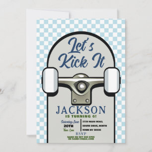 Invitation Jetons-le sur skateboard Birthday Boys Blue