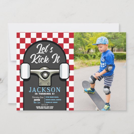 Invitation Jetons-le sur skateboard Birthday Boys Red Photo (Devant)
