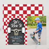 Invitation Jetons-le sur skateboard Birthday Boys Red Photo (Devant / Derrière)