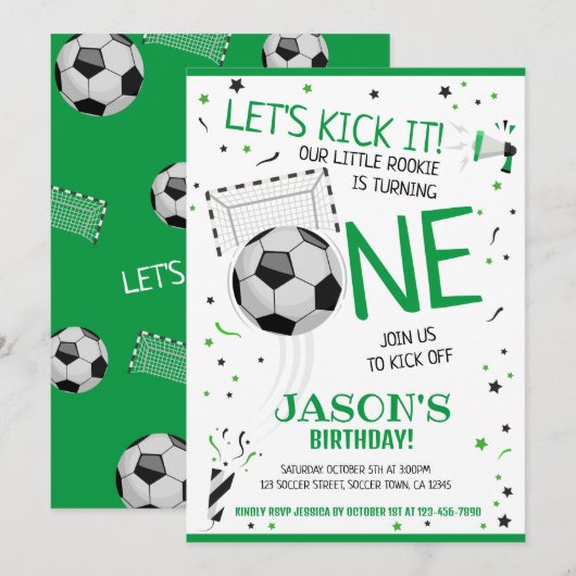 Invitation Jetons un coup de pied à Green Rookie Soccer 1er a (Devant / Derrière)