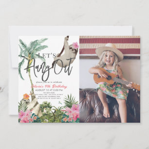 Invitation Jetons un coup d'oeil à Sloth Jungle Girl Birthday