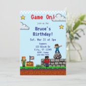 Invitation Jeu activé ! Jeu d'anniversaire Pixel Block (Debout devant)