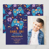 Invitation Jeu Anniversaire Jeux Vidéo Partie Photo (Devant / Derrière)