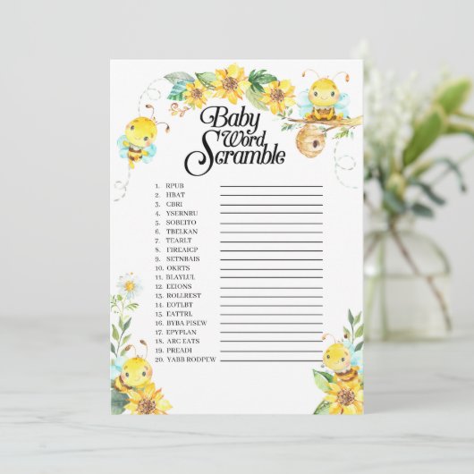 Invitation Jeu Baby shower de mots (Debout devant)