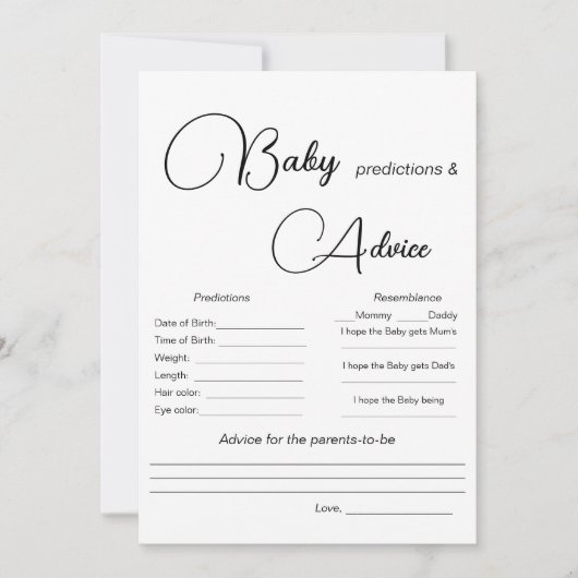 Invitation Jeu Baby shower de prédictions pour bébés (Devant)