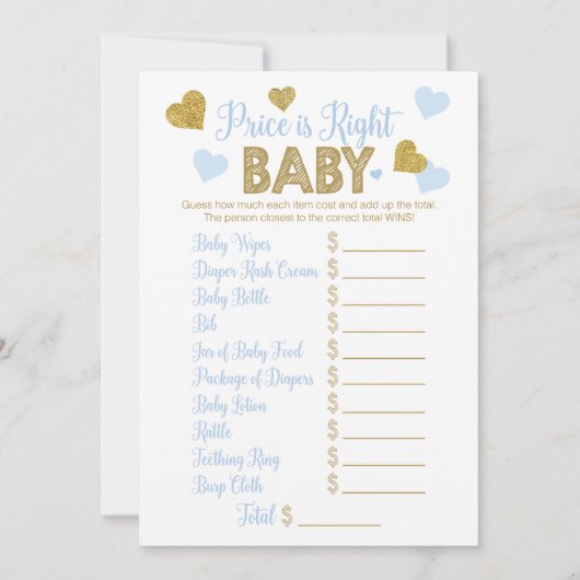 Invitation Jeu Baby shower Nursery rime & Prix est juste (Dos)
