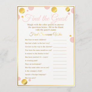 Invitation Jeu Baby shower "Trouvez l'invité" rose et or