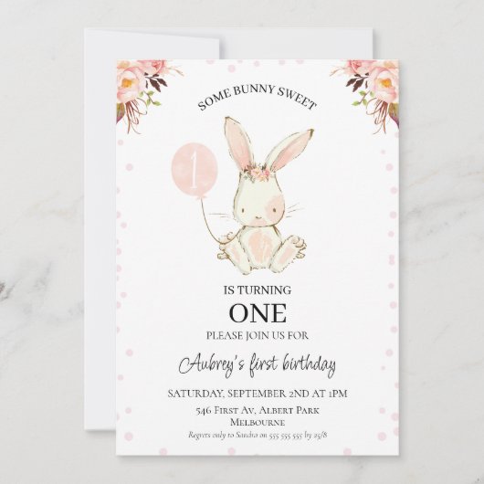 Invitation Jeu blanc rose rose moderne 1er anniversaire (Devant)