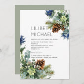 Invitation Jeu bleu d'hiver Eucalyptus Mariage Wonderland (Devant / Derrière)