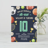 Invitation jeu bleu enfants garçons Sports 10e anniversaire (Debout devant)