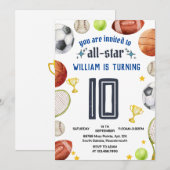 Invitation jeu bleu enfants garçons Sports 9e anniversaire In (Devant / Derrière)