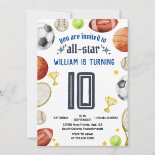 Invitation jeu bleu enfants garçons Sports 9e anniversaire In