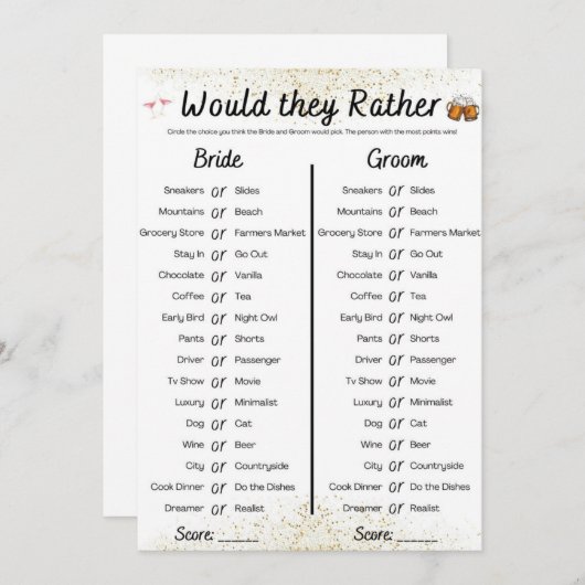 Invitation Jeu conjoint Bachelor/Bachelorette (Devant / Derrière)