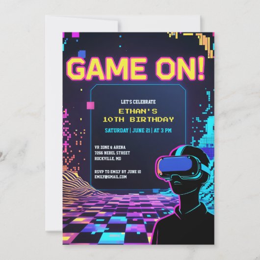 Invitation Jeu cool Jeu Glitch Thème VR Anniversaire (Devant)