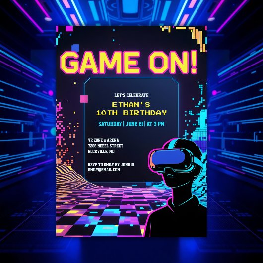 Invitation Jeu cool Jeu Glitch Thème VR Anniversaire
