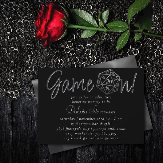 Invitation Jeu D20 Argent Sur | Fête des mariées de dés d'Ima