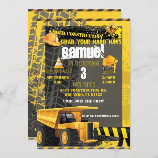 Invitation Jeu d'anniversaire de construction (Devant / Derrière)