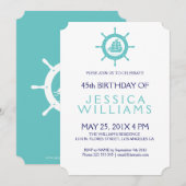 Invitation Jeu d'anniversaire de la roue nautique turquoise-v (Devant / Derrière)