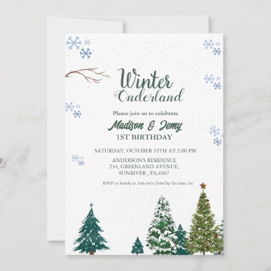 Invitation Jeu d'Anniversaire de Noël Jumeau d'hiver (Devant)