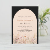 Invitation Jeu d'anniversaire fleur sauvage rose pêche noir l (Debout devant)