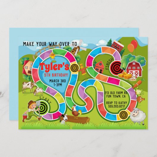 Invitation Jeu d'anniversaire pour les enfants Fun Board (Devant / Derrière)