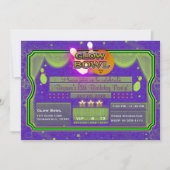 Invitation Jeu d'anniversaire vert et violet de couleur néon (Devant)