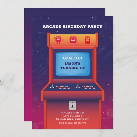 Invitation Jeu d'arcade (Devant / Derrière)