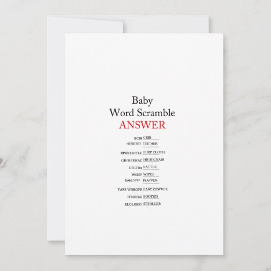 Invitation Jeu d'Baby shower hivernal avec réponse en 5 x 7 (Dos)