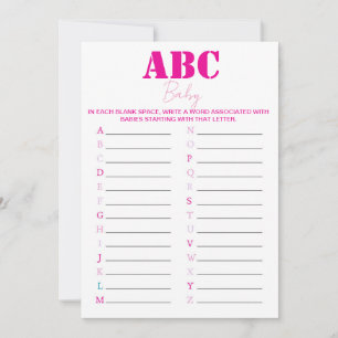 Invitation Jeu de Baby shower ABC Alphabet - Rose