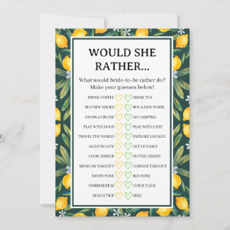 Invitation Jeu de Baby Shower 'Amalfi Lemon Would She Rather'