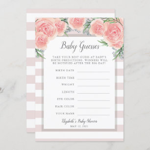 Invitation Jeu de Baby shower aux fleurs roses